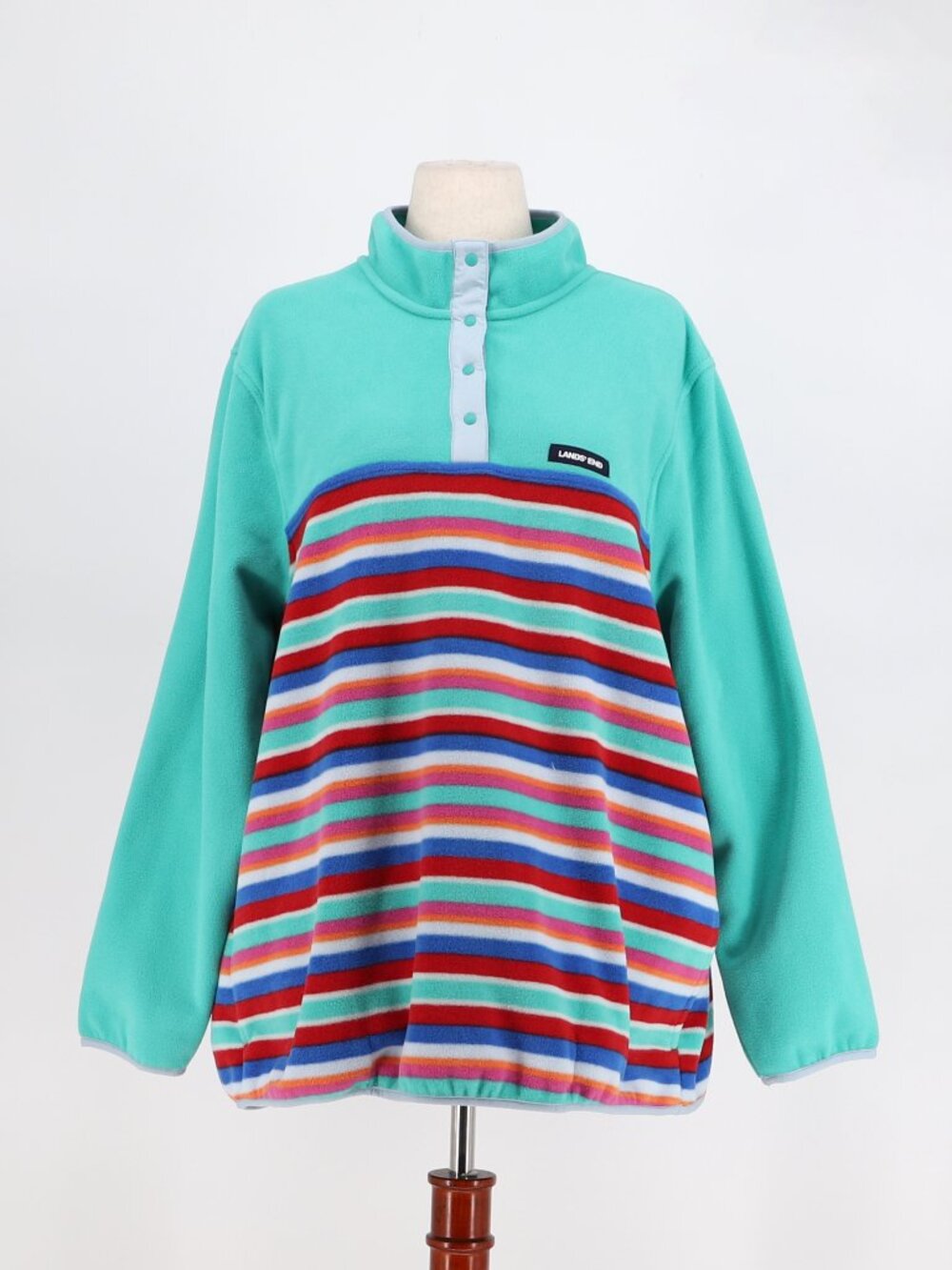 NWOT LANDS' END Women's Heritage Fleece T-Snap Stripes Pullover Size 2X